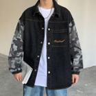 Camo Print Panel Denim Jacket
