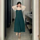 Long-sleeve Blouse / Srtappy A-line Midi Dress