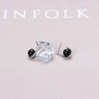 Agate 925 Sterling Silver Stud Earring 1 Pair - 925 Silver - 8m - Black & Silver - One Size