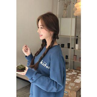 Text Print Drop-shoulder Sweatshirt Blue - One Size
