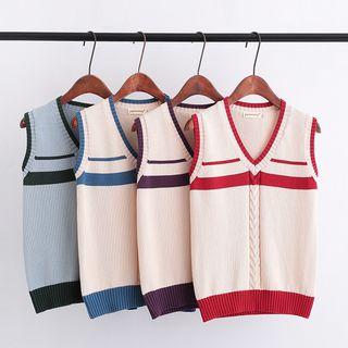 Contrast Trim V-neck Knit Sweater / Vest
