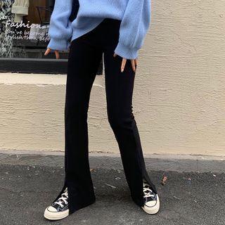 Slit Hem Boot-cut Pants