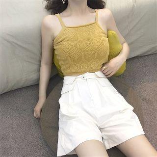Sleeveless Knit Top / High-waist Wide-leg Shorts