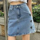 Heart Embroidered Denim Mini Skirt / Frayed Shorts