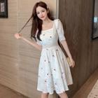 Puff-sleeve Floral Eyelet Lace A-line Dress