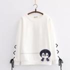 Penguin Embroidered Lace Up Pullover