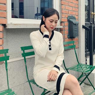 V-neck Ringer Knit Shift Dress