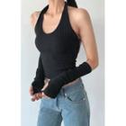 Halter Ribbed Knit Crop Top With Arm Warmer