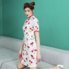 Cherry Printed Short-sleeve Qipao Dress