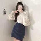 Lace Panel Blouse / High-waist Mini Pencil Skirt