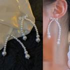Rhinestone Bow Faux Pearl Earring White - 1416a#
