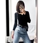 Lightweight Knit Henley Black - One Size