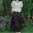 Long-sleeve Buttoned Blouse / Midi A-line Skirt