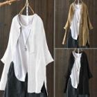 3/4-sleeve Buttoned Linen Blend Blouse