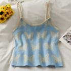 Butterfly-print Cropped Knit Camisole Top Blue - One Size