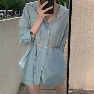 Long-sleeve Sashed Shirt / Wide-leg Shorts