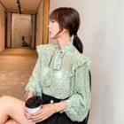 Floral Tie-neck Puff-sleeve Chiffon Blouse