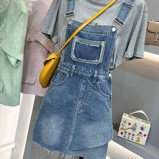 Frayed Denim Mini Overall Dress