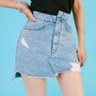 Distressed Asymmetric Denim Mini Skirt