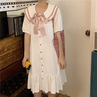 Layered Collar Ruffle Hem Short-sleeve Dress