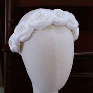 Flower Fabric Faux Pearl Wedding Headband White - One Size