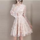 Trumpet-sleeve Lace Overlay A-line Dress
