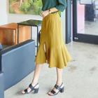 Band-waist Slit Ruffle-hem Midi Skirt