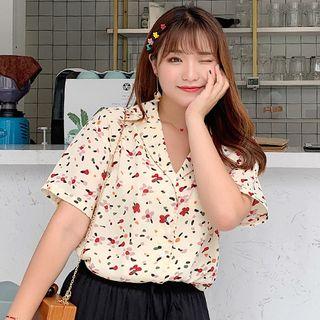 Floral Print Short-sleeve Chiffon Shirt