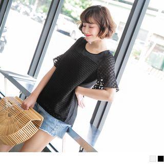 Frilled Trim Short Sleeve Mesh Top