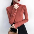 Buttoned Turtle Neck Knit Sweater