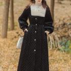 Long-sleeve Quilted Button-up Midi A-line Dress