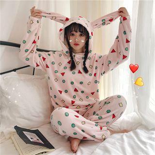 Ear Accent Pattern Top / Pants