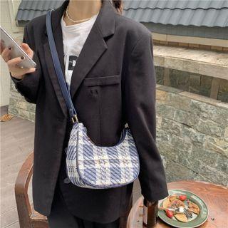 Plaid Crossbody Hobo Bag Blue - One Size