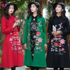 Flower Embroidered Frog-button Coat