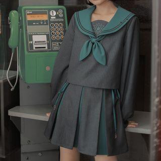 Pinstriped Blouse / Mini A-line Skirt
