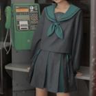 Pinstriped Blouse / Mini A-line Skirt