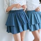 Elastic-waist Ruffle Denim Skirt