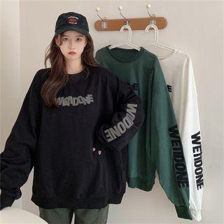 Lettering Embroidered Round Neck Sweatshirt