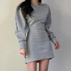 Cutout-back Mini Sheath Sweater Dress Gray - One Size