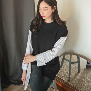 Pinstripe-sleeve Knit Top