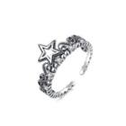 925 Sterling Silver Fashion Elegant Hollow Star Cubic Zirconia Adjustable Open Ring Silver - One Size