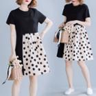 Dotted Panel Short-sleeve T-shirt Dress Black - One Size