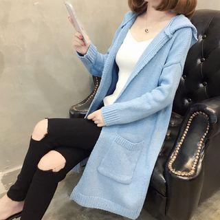 Hooded Open Front Long Cardigan
