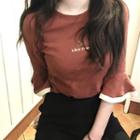 Embroidered Flared Elbow-sleeve T-shirt