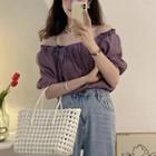 Short-sleeve Off Shoulder Blouse Purple - One Size