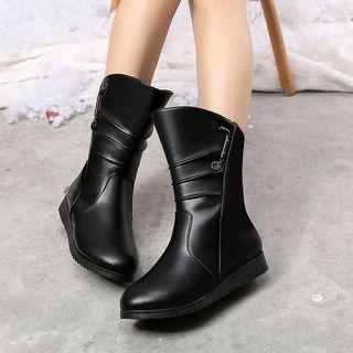 Faux Leather Fleece-lined Mid-calf Boots