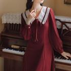 Collar Long-sleeve Midi A-line Dress