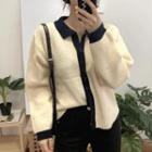 Color Block Buttoned Knit Cardigan