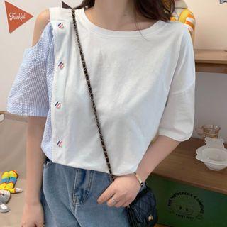 Cold-shoulder Stripe Panel T-shirt