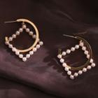 Faux Pearl Square Open Hoop Earring 1 Pair - S925 Silver - As Shown In Figure - One Size